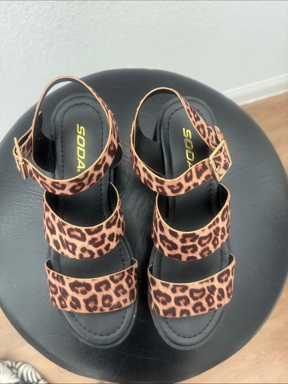 Soda Leopard-Print Strappy Platform Sandals in Brown and Black - Picture 2 of 5